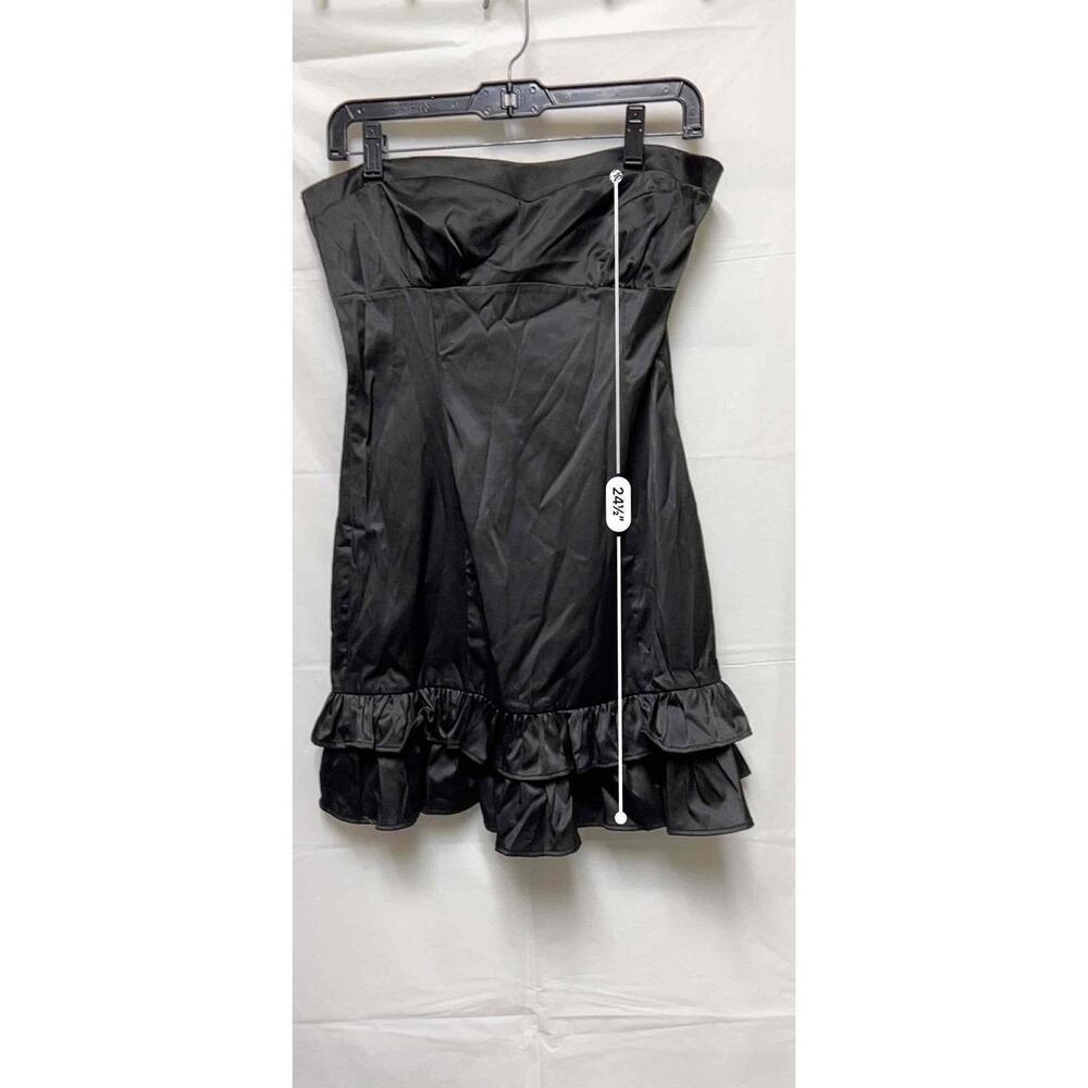 Misope Womens Black Satin Strapless Ruffle Hem Mini Dress Size L Women - Picture 4 of 9